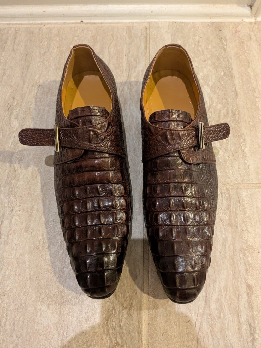 Vero cuoio Brown Leather Shoes Crocodile Pattern Lace Up Size 40 US 8